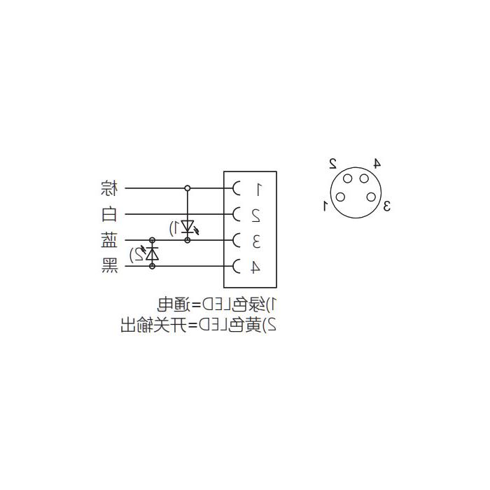 M8 4Pin、母头直型、带LED灯、单端预铸PVC非柔性电缆、灰色护套、63S603-XXX