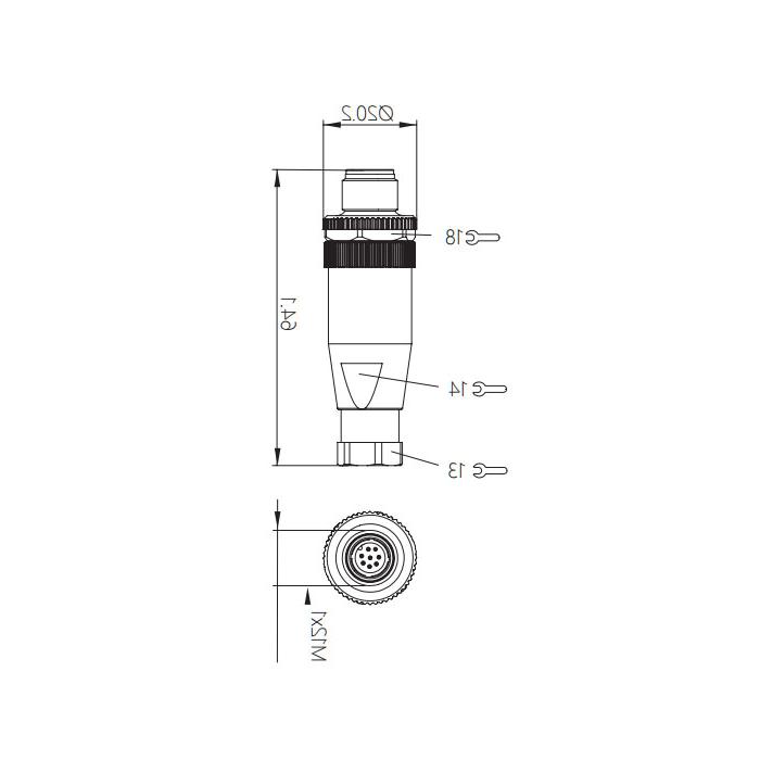 M12 8Pin、Straight male、Screw connection、64F381