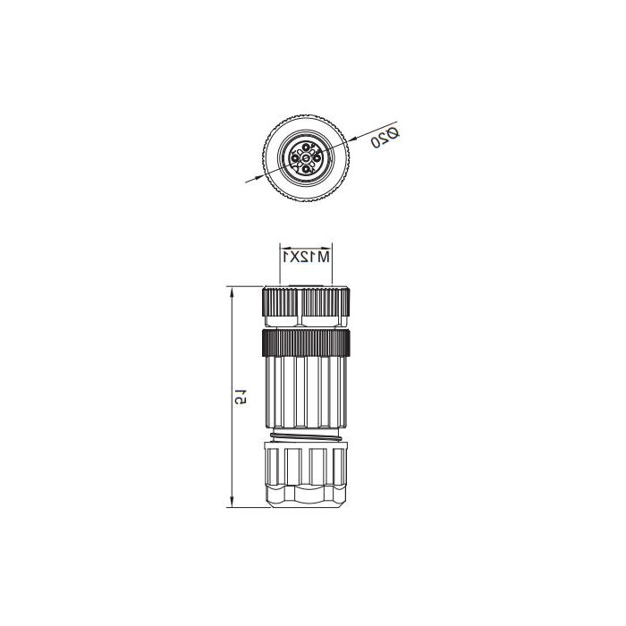 M12 4Pin、Straight type female、Screw connection、64F021