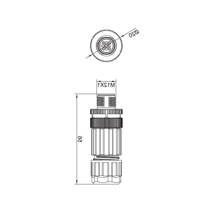 M12 5Pin、Straight male、Screw connection、64F301 